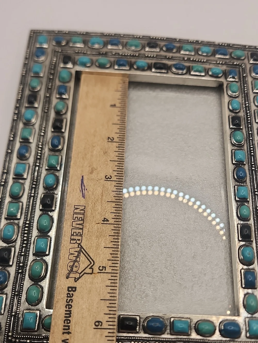 Southwestern Silver Look and turquoise Colored Stone picture frame